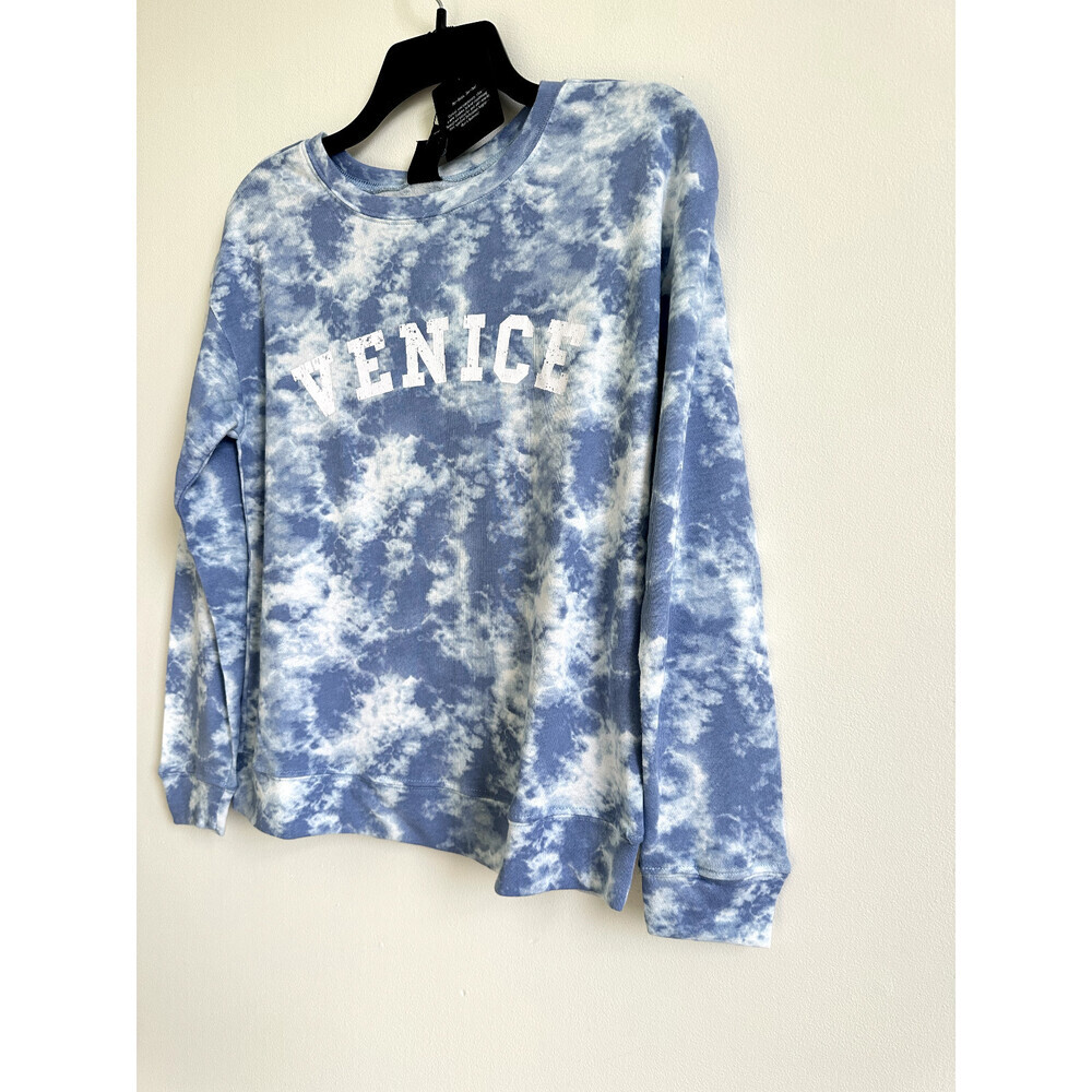 Bobeau women's Tie Dye Print Venice Pullover Sweater In Denim Ivory Size XS